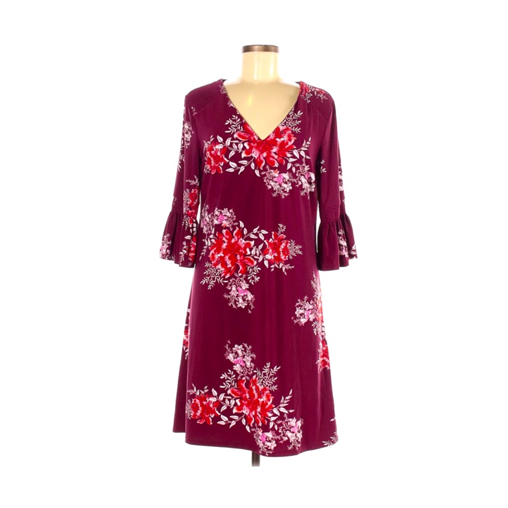 Roz & Ali Dressbarn Wine Floral Midi Dress
